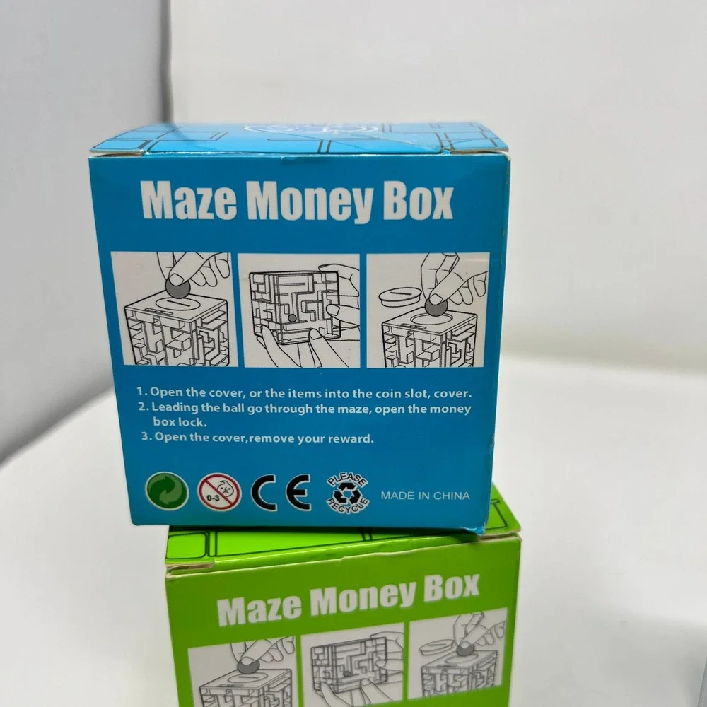 T.T. Toys Maze Money Box T70 Puzzle Bank Cube Blue & Green Lot of 2 Gift Novelty